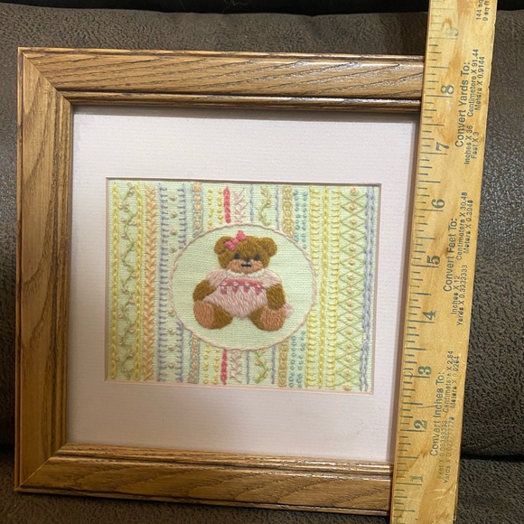 Handcrafted Teddy Bear Embroidery Art in Wooden Frame - Picture 2 of 3